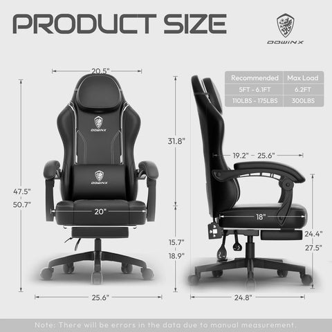 Dowinx Gaming Chair With Pocket Spring Cushion For Adults, Ergonomic Computer Chair With Footrest And Massage Lumbar Support, High Back Leather Game Chair For Office  ( Installation not included )