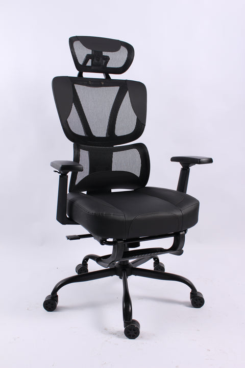 Black Bull Ergonomic Mesh Gaming & Office Chair with Footrest - Black