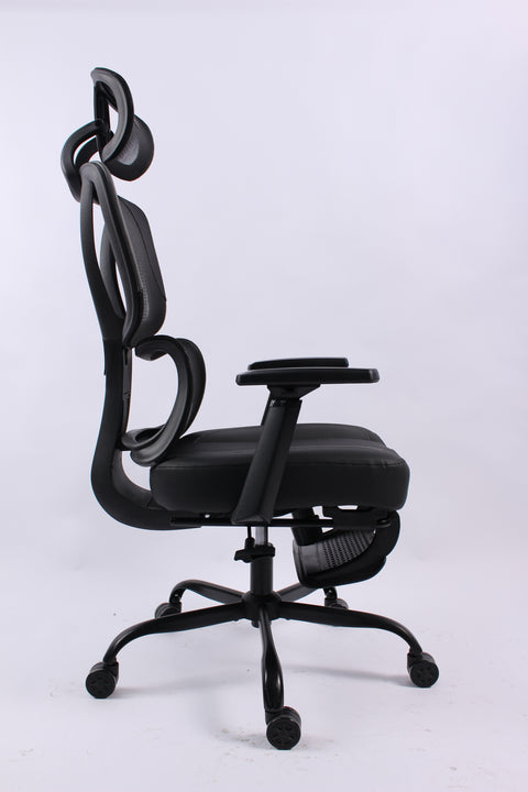 Black Bull Ergonomic Mesh Gaming & Office Chair with Footrest - Black