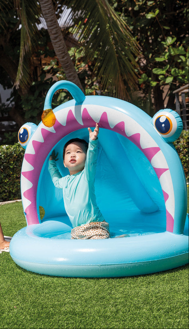 Intex Angler Fish Inflatable Kiddie Pool – Baby Pool with Sunshade & Soft Floor