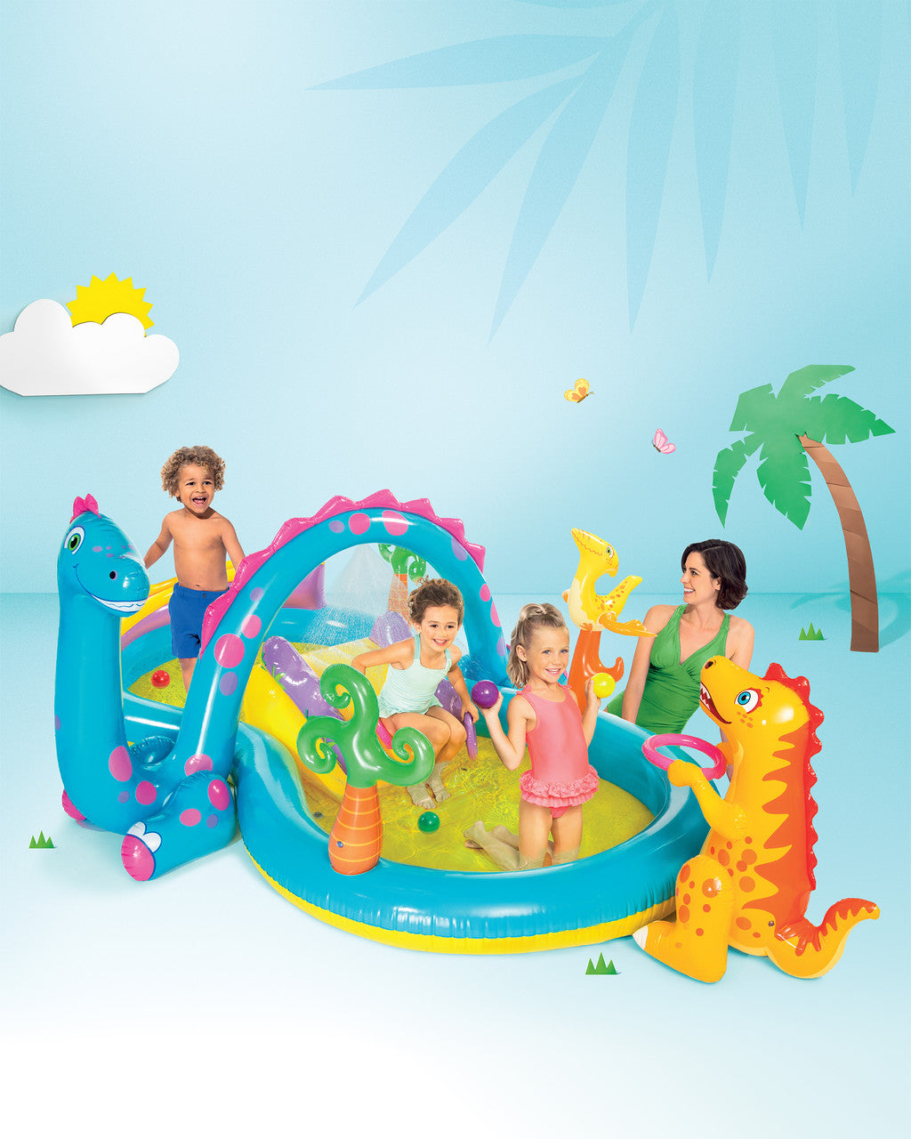 Intex Dinoland Inflatable Play Center with Slide, Kids Water Play Pool with Games