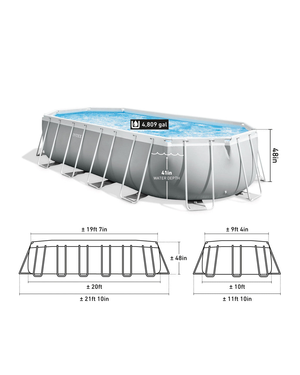 Intex Prism Frame Oval Pool Set 6.1 x 3.05 x 1.22m with Filter Pump, Ladder & Cover
