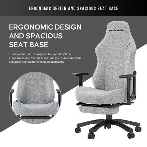 Andaseat Luna Pro with Footrest, Gaming Chair Large , Fabric