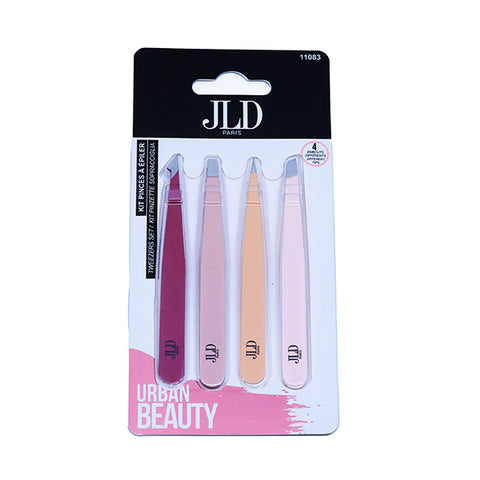 JLD Paris, Tweezers Set (4 Pieces), Precision Hair Removal Tools