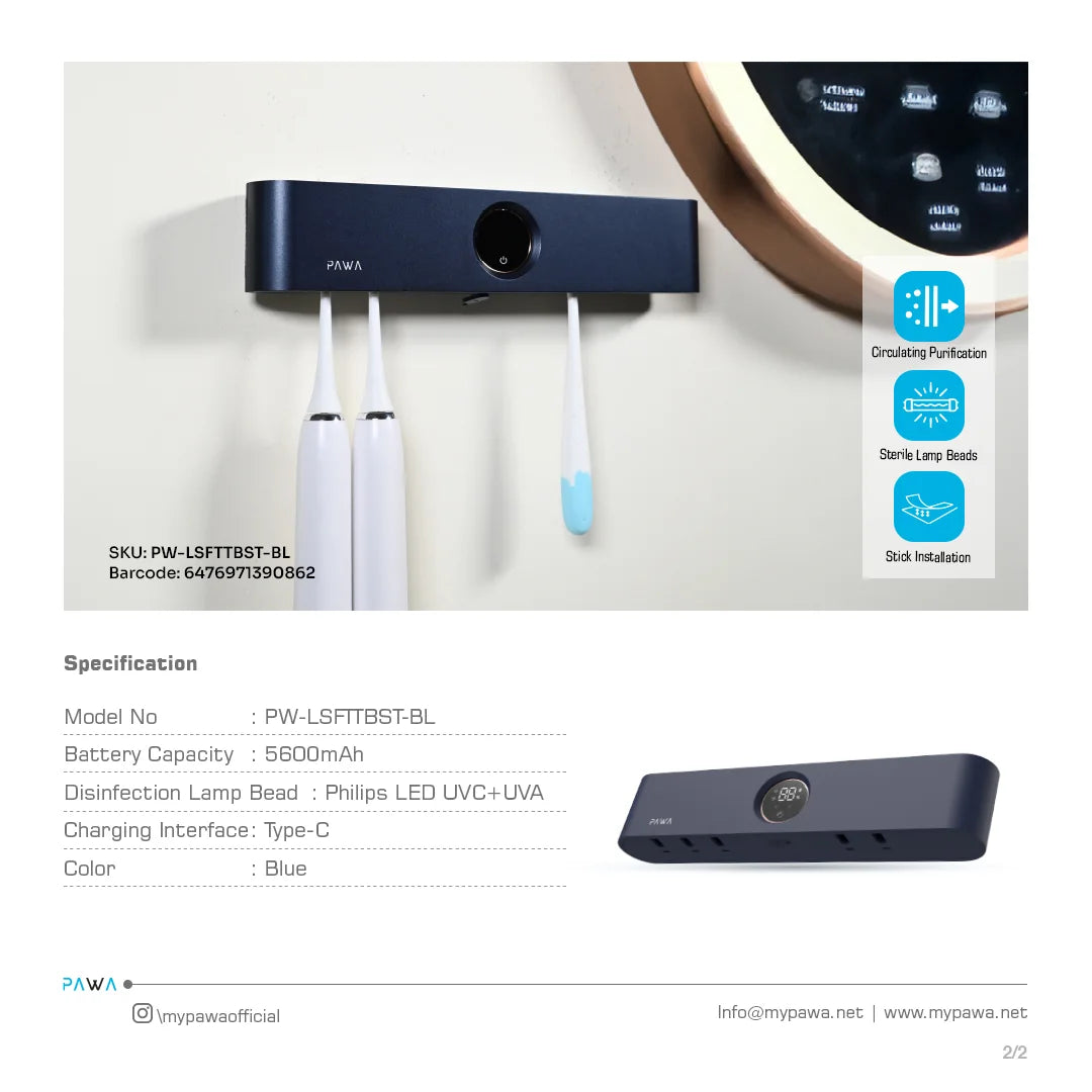 Pawa, Automatic Toothbrush Sterilizer - Blue