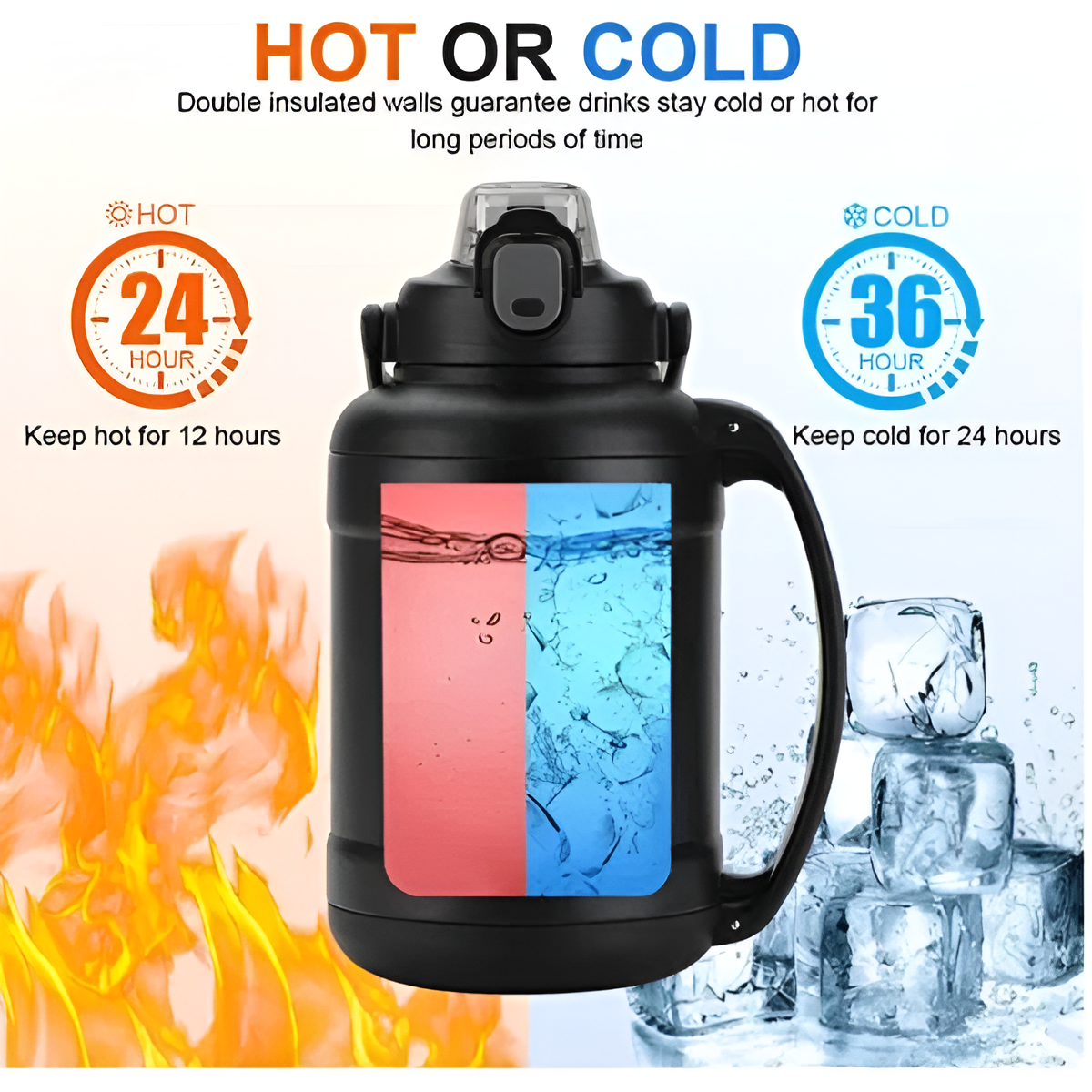D.Kadi KD7067, Gym Outdoor Sports Vacuum Water Bottle - 1500ml