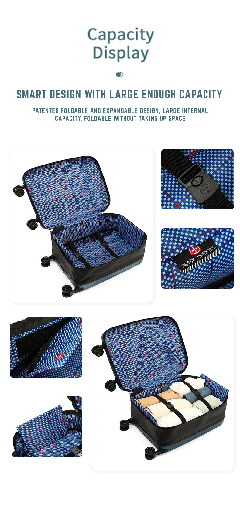 KKF, 20-Inch Foldable & Expandable Travel Luggage Bag with 360° Spinner Wheels & Numeric Padlock