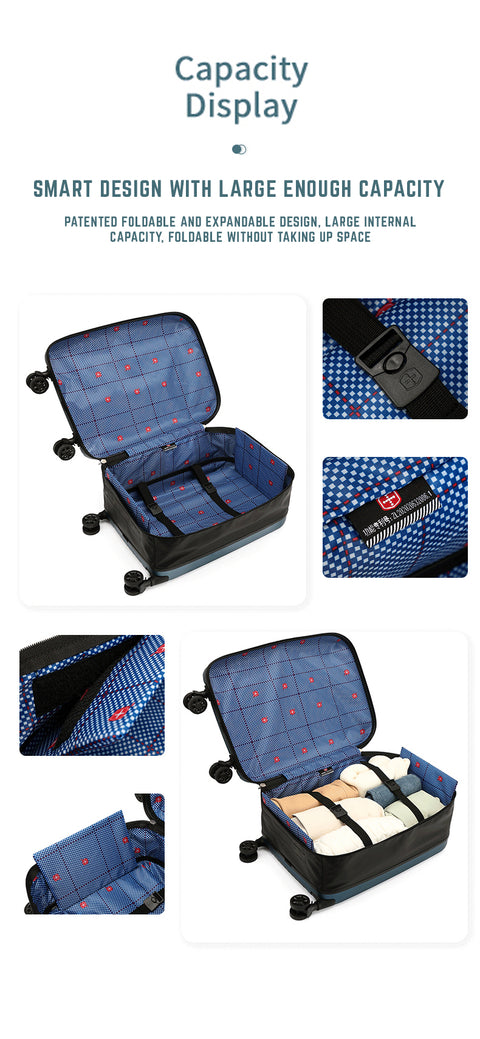 KKF, 20-Inch Foldable & Expandable Travel Luggage Bag with 360° Spinner Wheels & Numeric Padlock