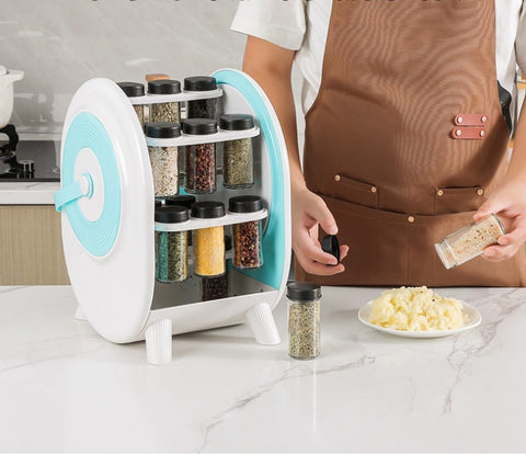 KKF، منظم رف التوابل الدوار بزاوية 360° مع 18 زجاجة، تخزين موفر للمساحة على سطح المطبخ من ABS