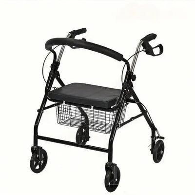 Foldable 3-in-1 Walker with Seat & Shopping Basket, Height Adjustable Rollator with Dual Handbrake & Reinforced Frame
