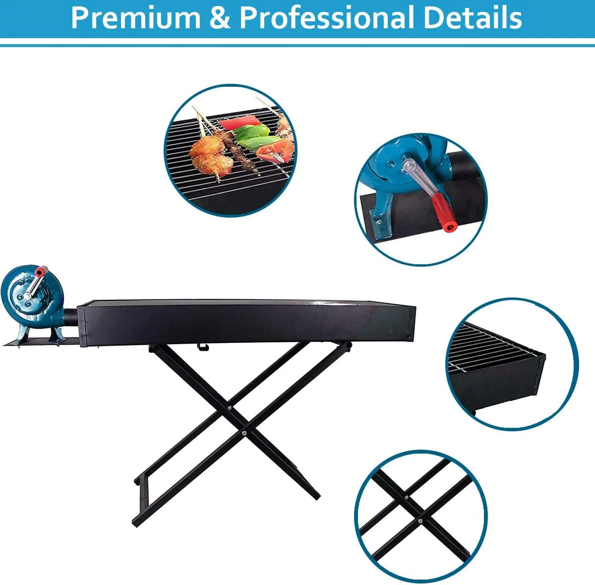 KKF Large Portable & Foldable Charcoal Barbecue Grill with Manual Blower - 90 × 30 cm