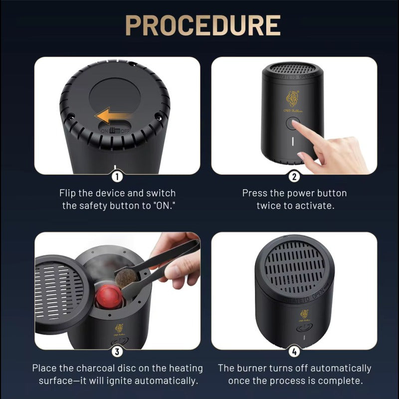 KKF, Portable Electric Charcoal & Bukhoor Burner with Type-C Charging, 450–620°C Heating & Magnetic Rotating Cover