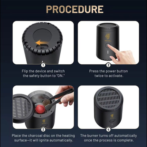 KKF, Portable Electric Charcoal & Bukhoor Burner with Type-C Charging, 450–620°C Heating & Magnetic Rotating Cover