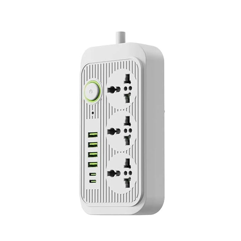 KKF, Universal Power Socket Strip 3000W with 3 AC Outlets & 6 USB Ports (4 USB-A + 2 USB-C), 13A Extension Cable