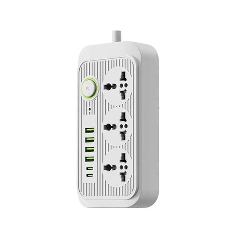 KKF, Universal Power Socket Strip 3000W with 3 AC Outlets & 6 USB Ports (4 USB-A + 2 USB-C), 13A Extension Cable