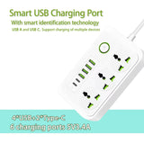KKF, Universal Power Socket Strip 3000W with 3 AC Outlets & 6 USB Ports (4 USB-A + 2 USB-C), 13A Extension Cable