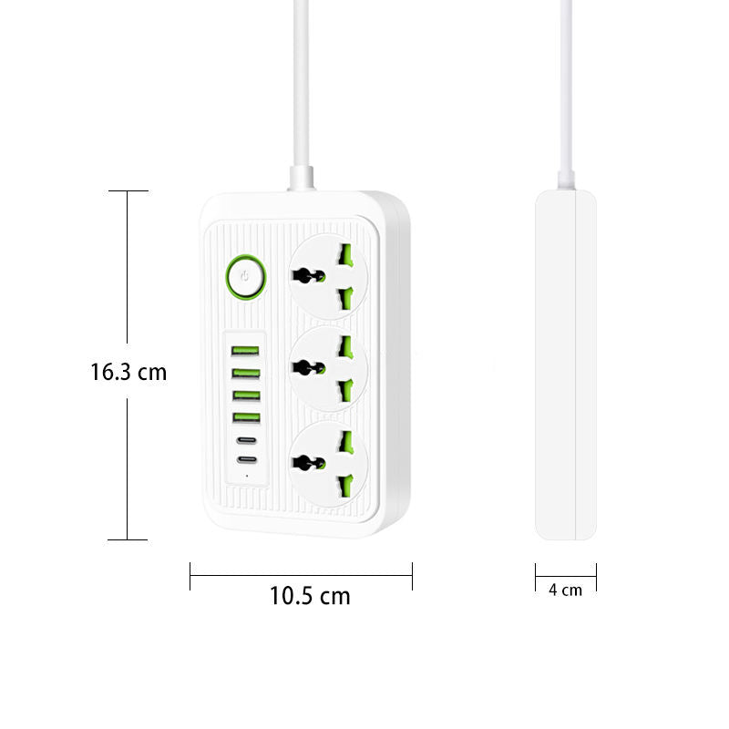 KKF, Universal Power Socket Strip 3000W with 3 AC Outlets & 6 USB Ports (4 USB-A + 2 USB-C), 13A Extension Cable