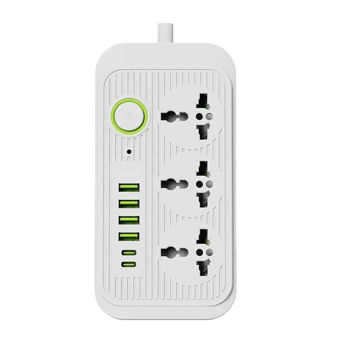 KKF, Universal Power Socket Strip 3000W with 3 AC Outlets & 6 USB Ports (4 USB-A + 2 USB-C), 13A Extension Cable