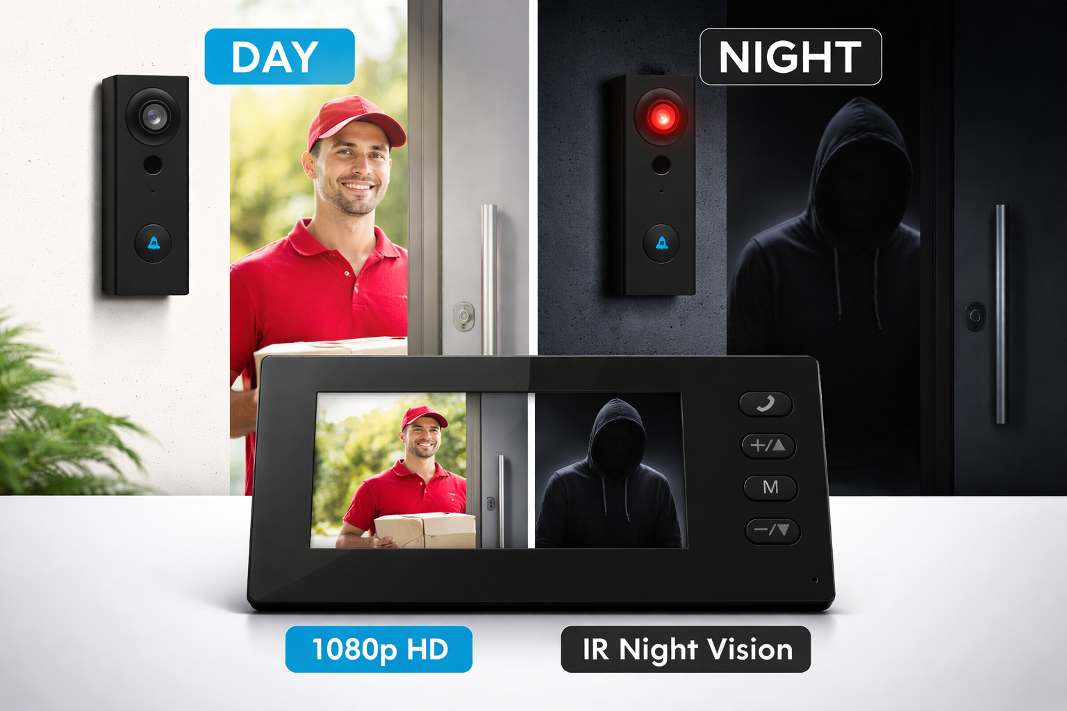 KKF, Wireless Video Doorbell with 2.4G Connection, Two-Way Audio & IR Night Vision, Battery Powered System