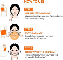 Korean ELLE Radiance Kit – 3-Step Peeling & Whitening Treatment with AHA Peeling Glove, Soothing Mask,Intensive Whitening Serum - Brightening, Exfoliating, Hydrating, Anti-Aging – For All Skin Types- 4 packs