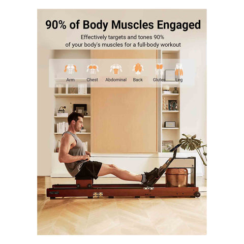 KingSmith Water Rowing Machine With Tri-Fold Patent - Walnut