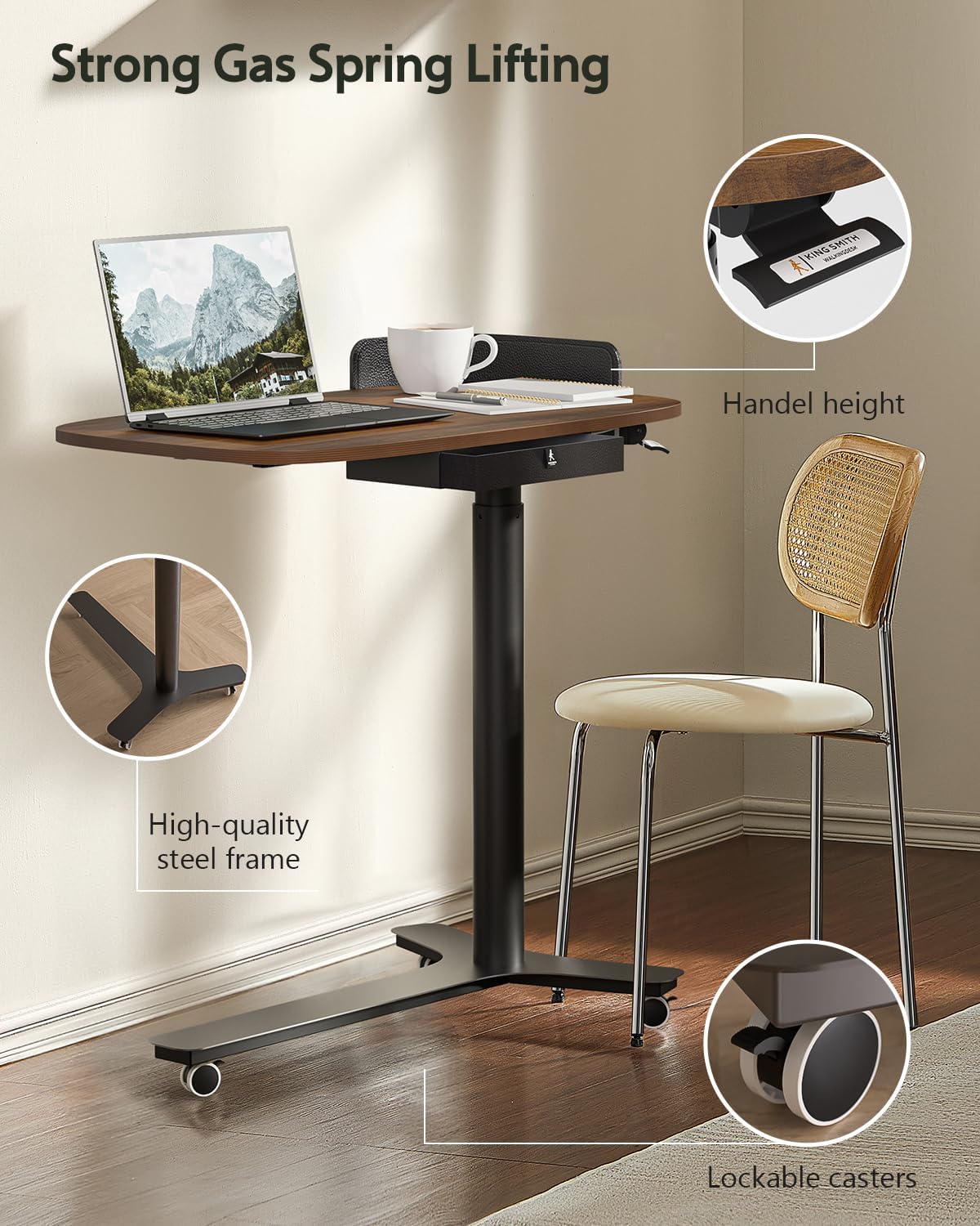 Kingsmith ETD2 Pneumatic Height Adjustable Table - Walnut
