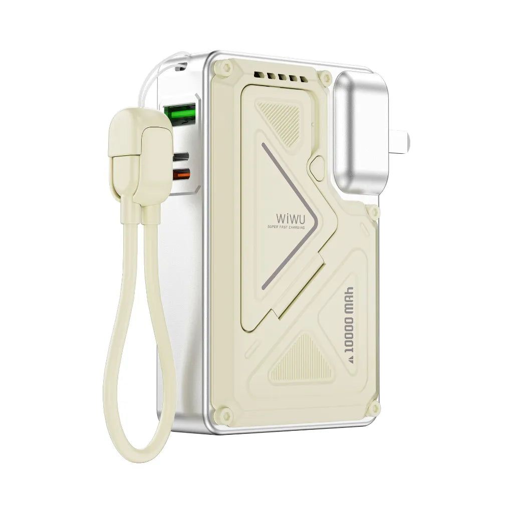 WiWU Knight Series 10,000 mAh Power Bank – 35W with Integrated CN+UK+EU Plug, White