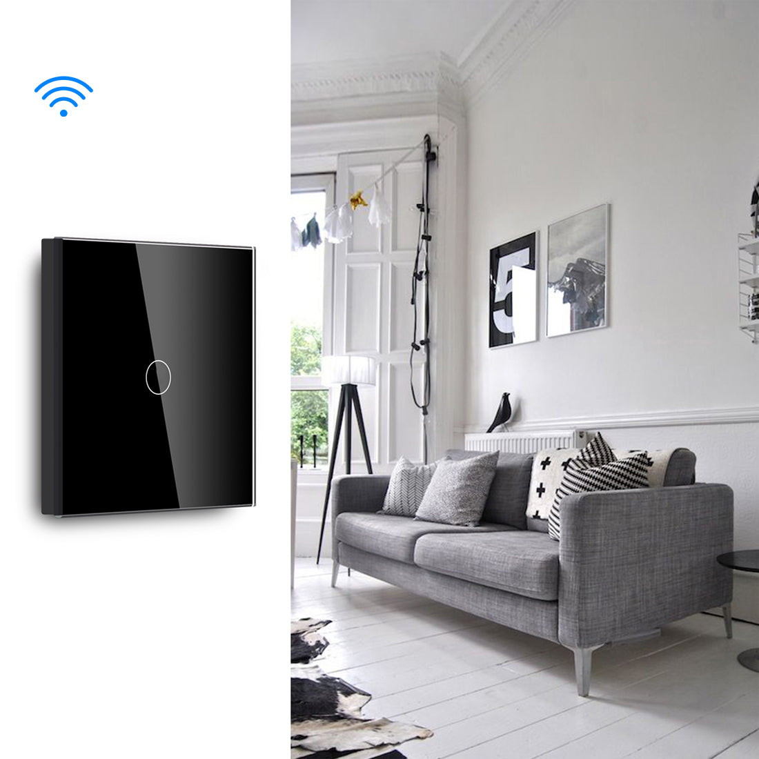 Gopeta, 1-Gang Smart Wi-Fi Touch Switch 600W with Glass Panel