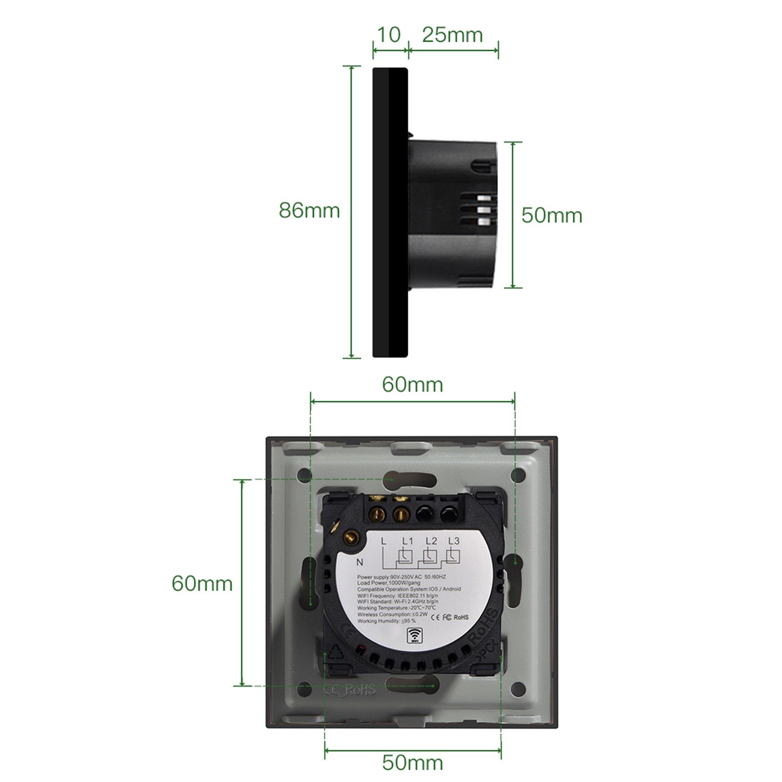 Gopeta, 1-Gang Smart Wi-Fi Touch Switch 600W with Glass Panel