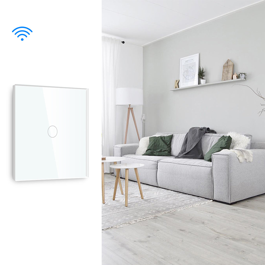 Gopeta, 1-Gang Smart Wi-Fi Touch Switch 600W with Glass Panel