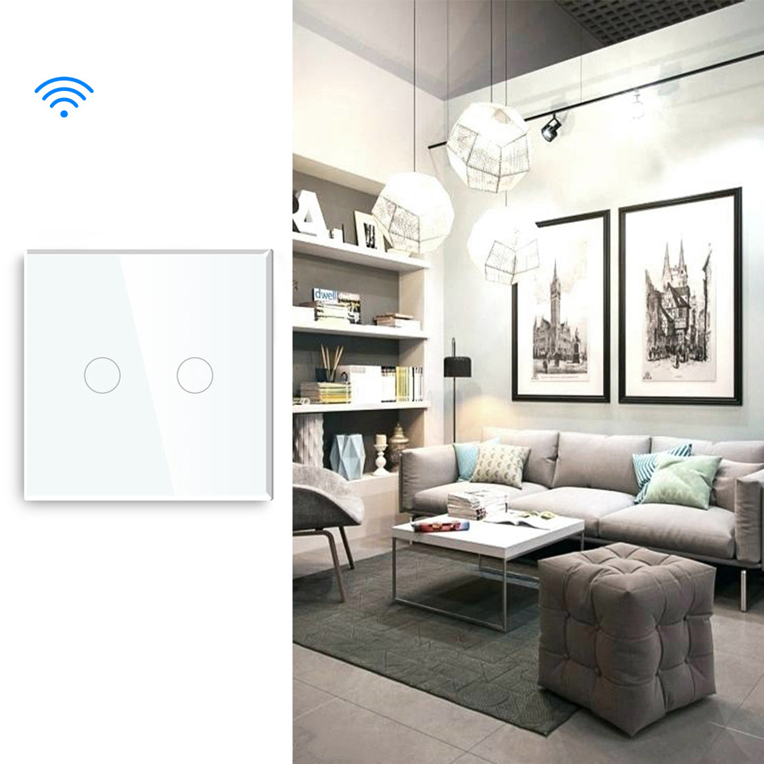 Gopeta, 2-Gang Smart Wi-Fi Touch Switch 600W with Glass Panel
