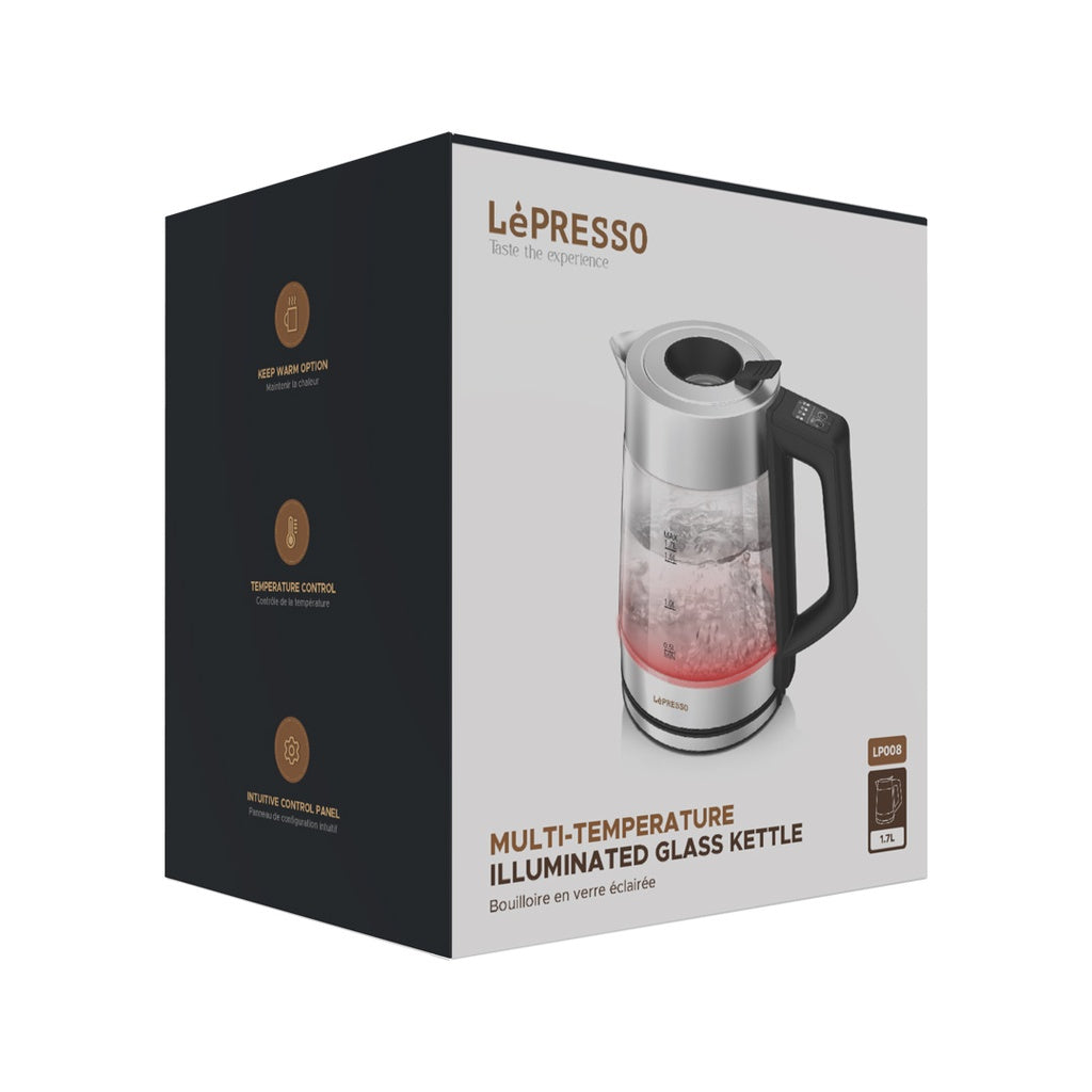 غلاية LePresso زجاجية مضيئة متعددة درجات الحرارة - أسود