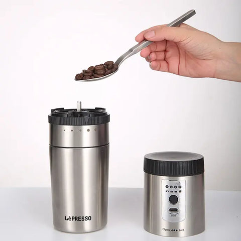 LePresso Portable Mug Burr Grinder Coffee Maker - Sliver