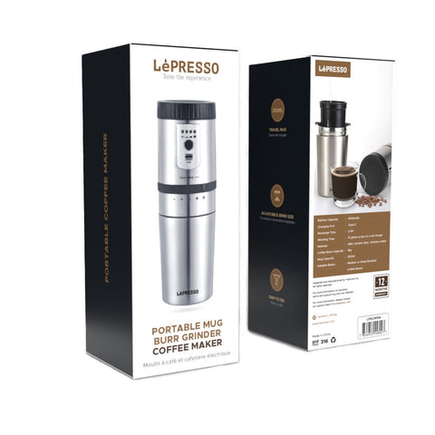LePresso Portable Mug Burr Grinder Coffee Maker - Sliver