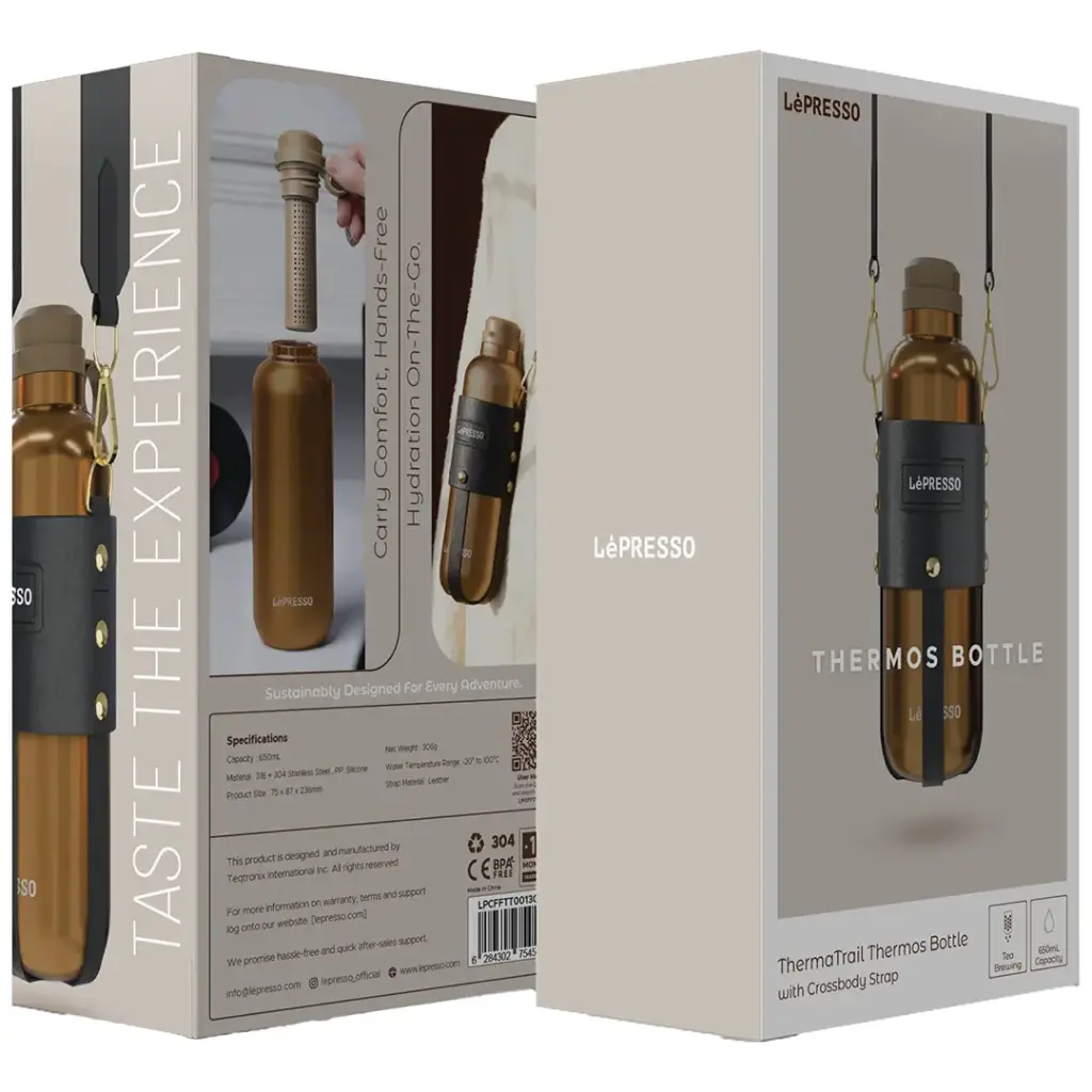 LePresso ThermaTrail Thermos Bottle with Crossbody Strap