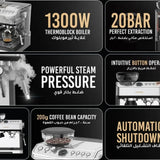 Lepresso Espresso Machine Conical Grinder & Steamer - Silver