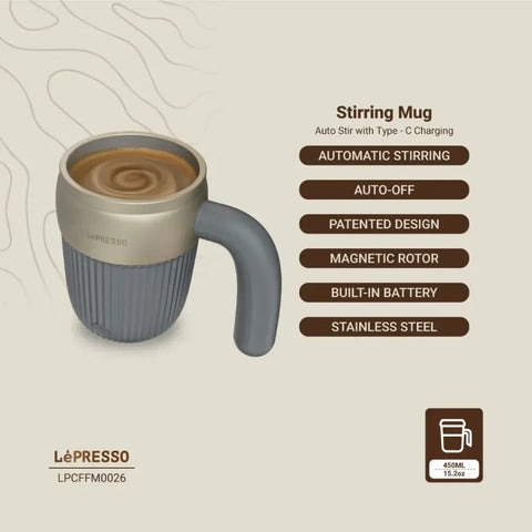 Lepresso Auto Magnetic Stirring Mug 450mL - Gray