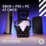 سماعة الألعاب اللاسلكية Logitech Astro A50 X LIGHTSPEED + محطة القاعدة، PRO-G GRAPHENE، PLAYSYNC عبر Xbox Series X|S + PS5 + الكمبيوتر الشخصي/mac، بلوتوث، HDMI 2.1 Passthru - أسود
