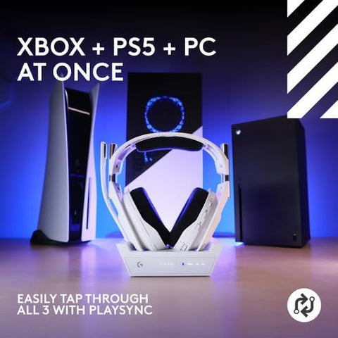 Logitech Astro A50 X LIGHTSPEED Wireless Gaming Headset + Base Station, PRO-G GRAPHENE, PLAYSYNC Across Xbox Series X|S + PS5 + PC/mac, Bluetooth, HDMI 2.1 Passthru - White