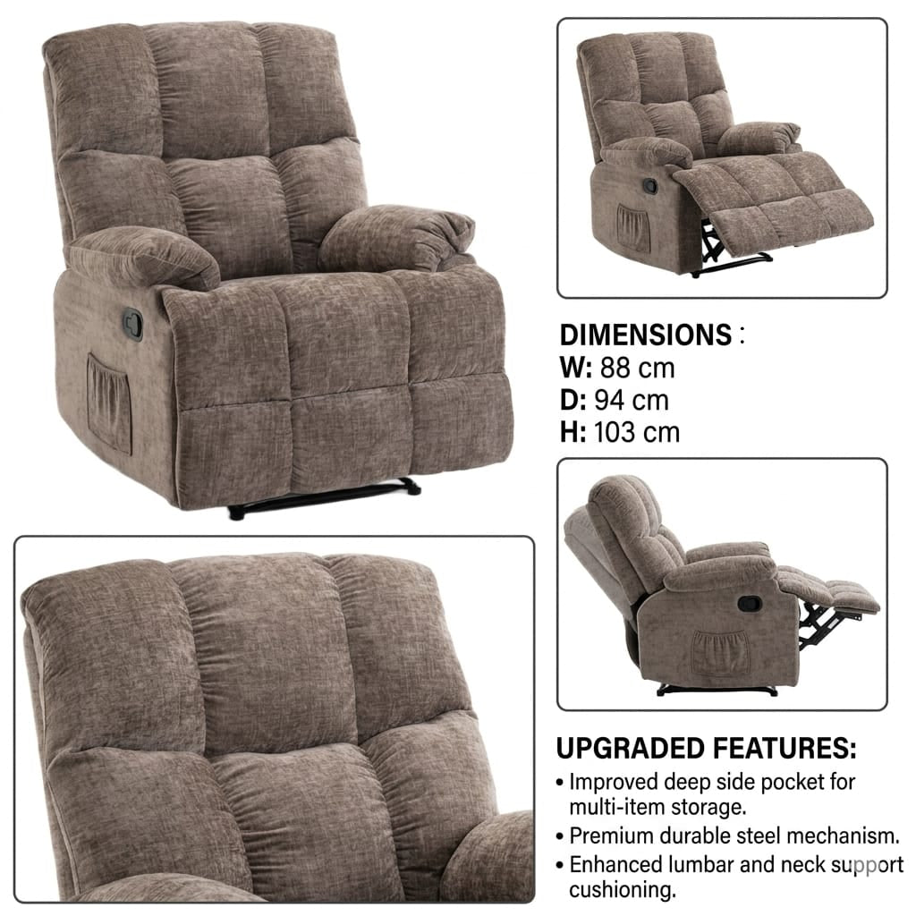 Lounge Recliner Sofa – Chenille Fabric (88 x 94 x 103 cm)