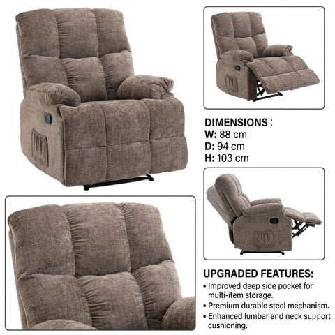 Lounge Recliner Sofa – Chenille Fabric (88 x 94 x 103 cm)