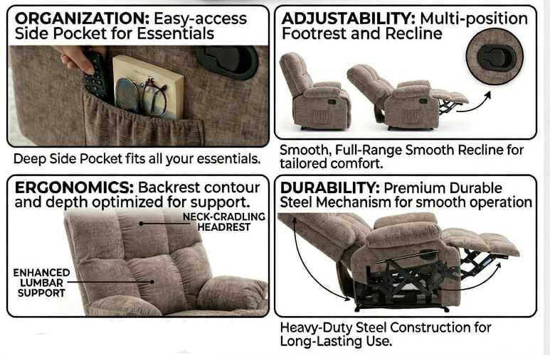 Lounge Recliner Sofa – Chenille Fabric (88 x 94 x 103 cm)