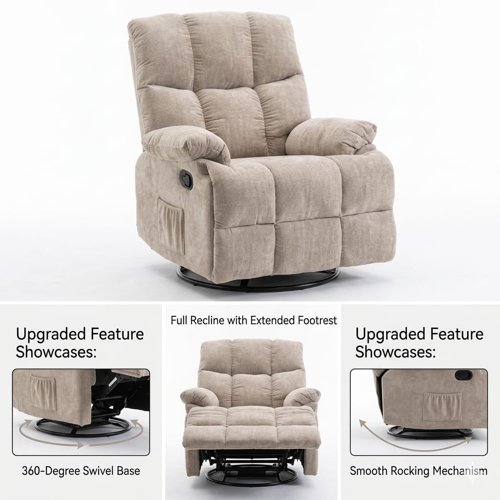 Lounge Swivel Rocking Recliner Sofa – Chenille Fabric (88 x 94 x 103 cm)