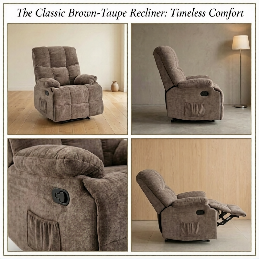 Lounge Swivel Rocking Recliner Sofa – Chenille Fabric (88 x 94 x 103 cm) - Brown