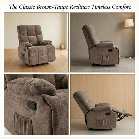 Lounge Swivel Rocking Recliner Sofa – Chenille Fabric (88 x 94 x 103 cm) - Brown