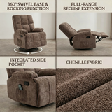 Lounge Swivel Rocking Recliner Sofa – Chenille Fabric (88 x 94 x 103 cm) - Brown