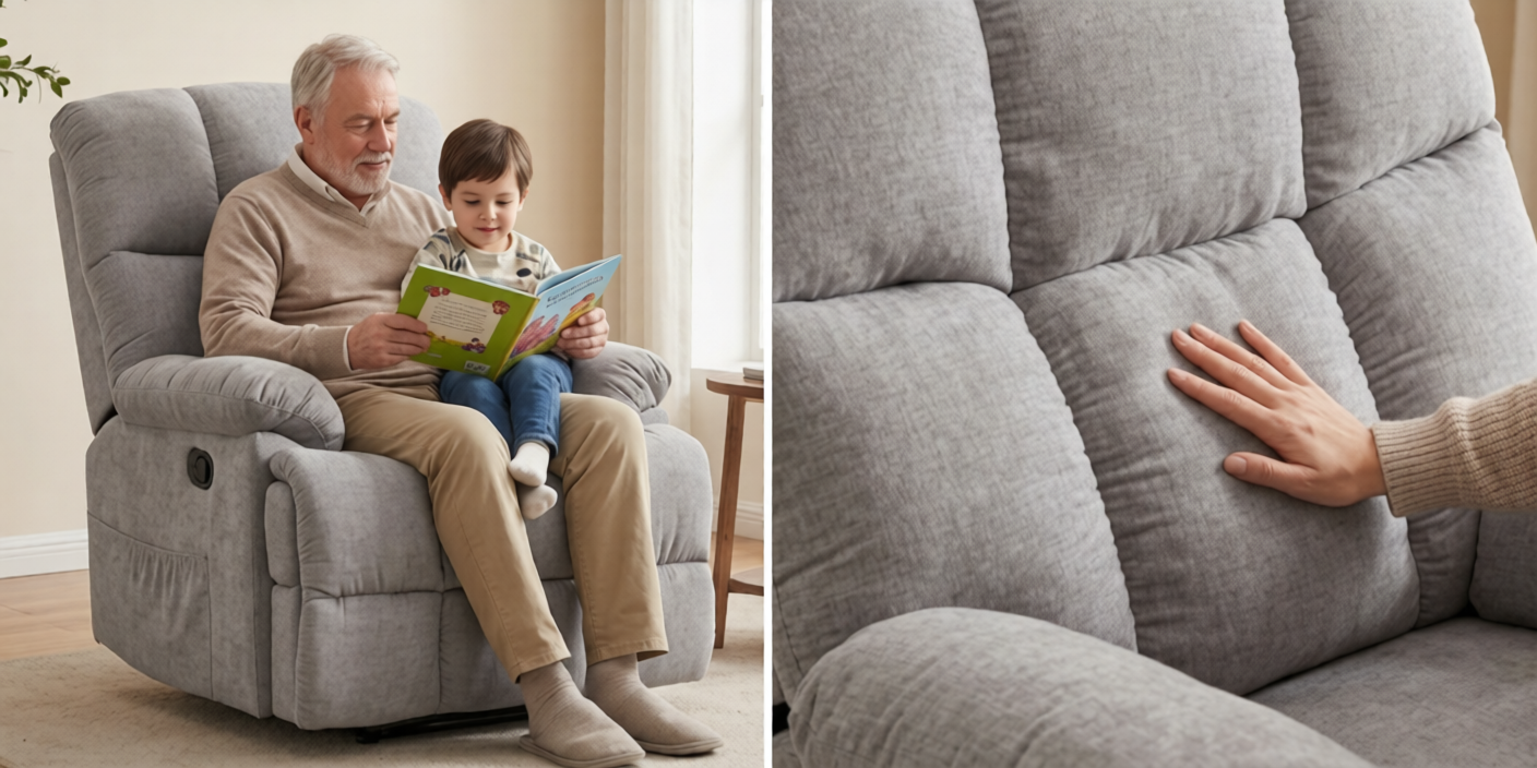 Lounge Swivel Rocking Recliner Sofa – Chenille Fabric (88 x 94 x 103 cm) - Light Grey