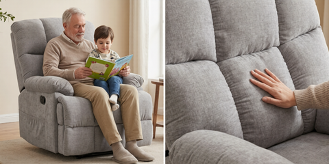 Lounge Swivel Rocking Recliner Sofa – Chenille Fabric (88 x 94 x 103 cm) - Light Grey
