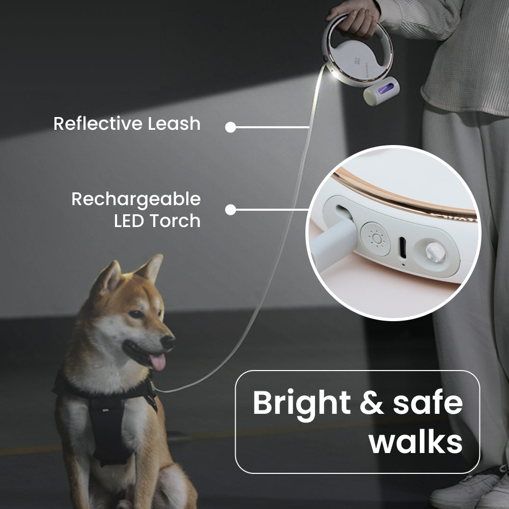 NOERDEN LumiLeash 4-in-1 Reflective Leash with LED Torch & Poop Bag Dispenser (Dogs up to 50kg)