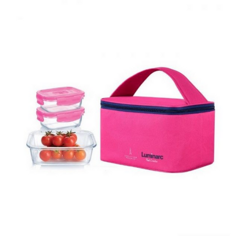 Luminarc rectangular Pure Box Set 3pcs + Lunch Bag Pink